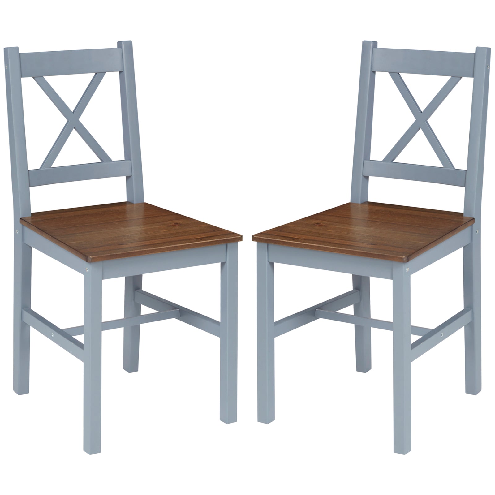 Wood Dining Chairs Set Of 2 W/ Cross Back | Gray