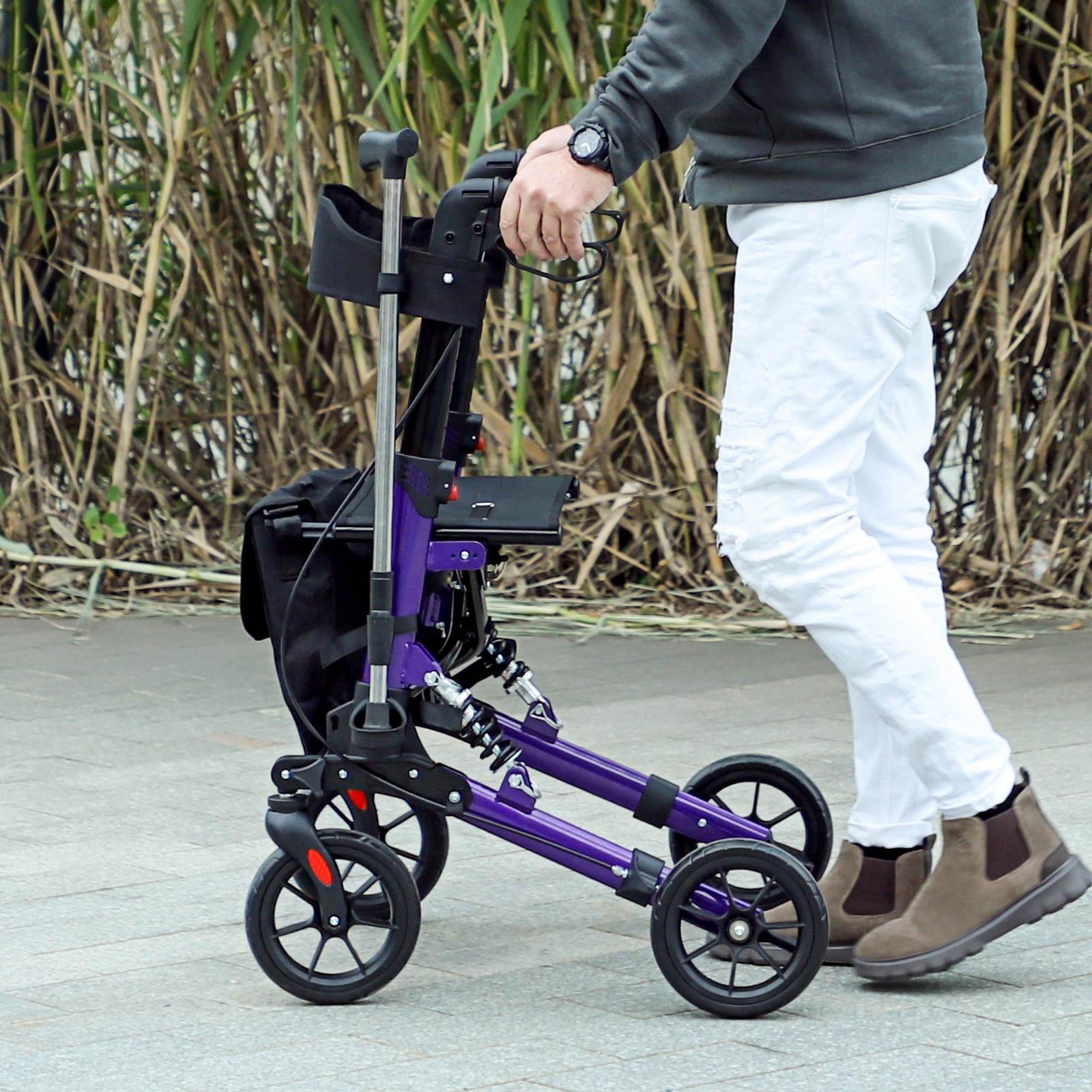 Folding Rollator Walker With Seat, Backrest, Bag, 4 Wheels | One Size | Purple