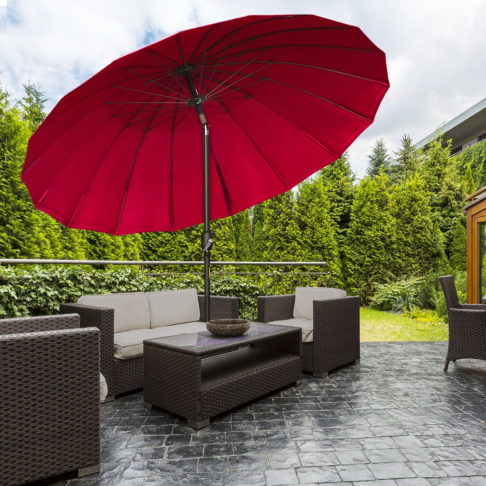 2.5m Curved Parasol With Metal Pole | Red