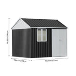 10x8ft Lockable Outdoor Metal Shed With Window – Apex Roof Garden Storage With Double Doors For Tools, Equipment