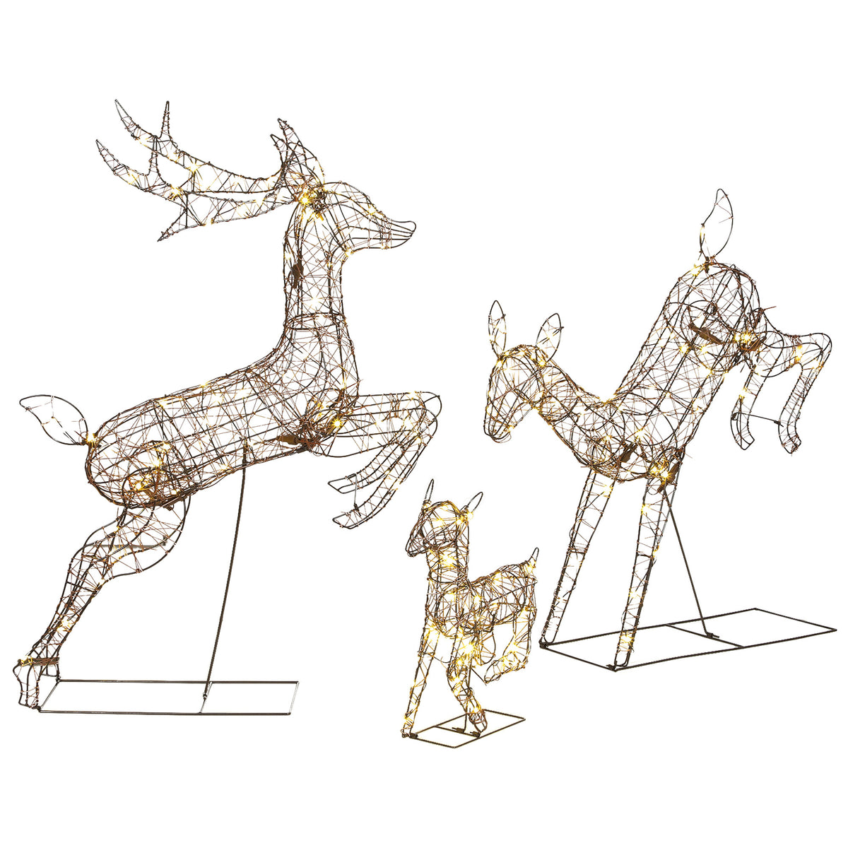 Outsunny 3-piece Light Up Deer Family Set Of 3 With 200 Led Lights, Brown