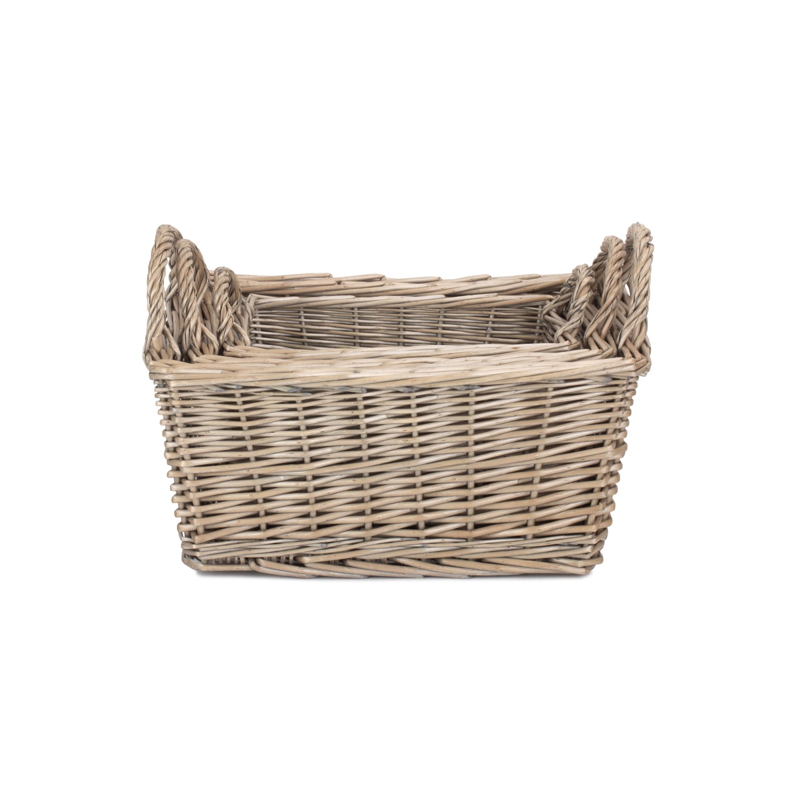 Wicker Antique Wash Finish Handled Unlined Storage Basket | Set-of-3 | Brown
