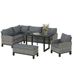 Outsunny Rattan Garden Furniture Sofa Set, Outdoor Dining Set For 9, Grey