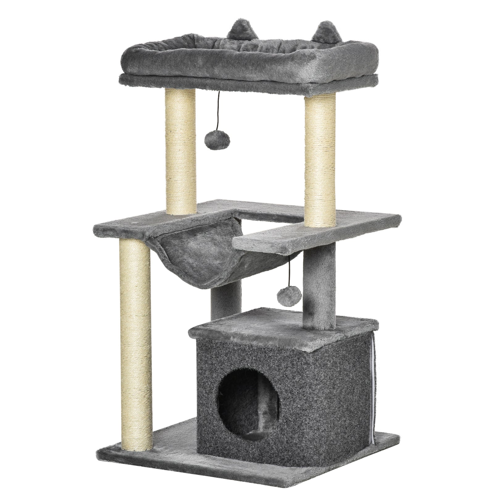 Cat Tree, 90cm Cat Tower With Sisal Scratching Posts | Grey