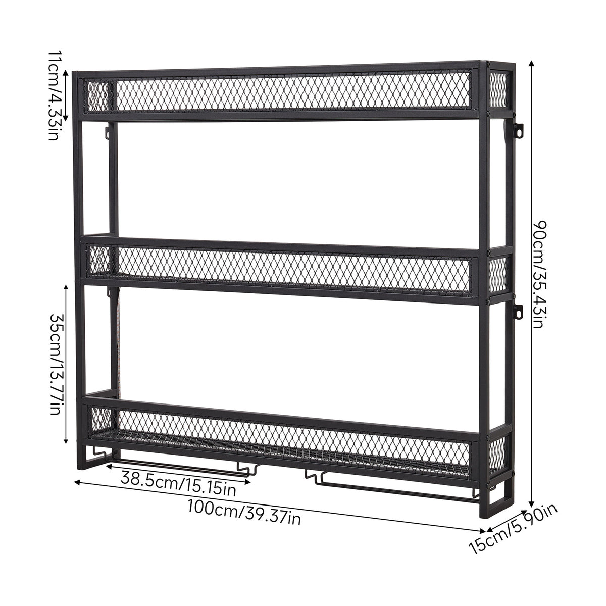 3-tier Wall-mounted Metal Wine Rack With Stemware Holders & Led Strip