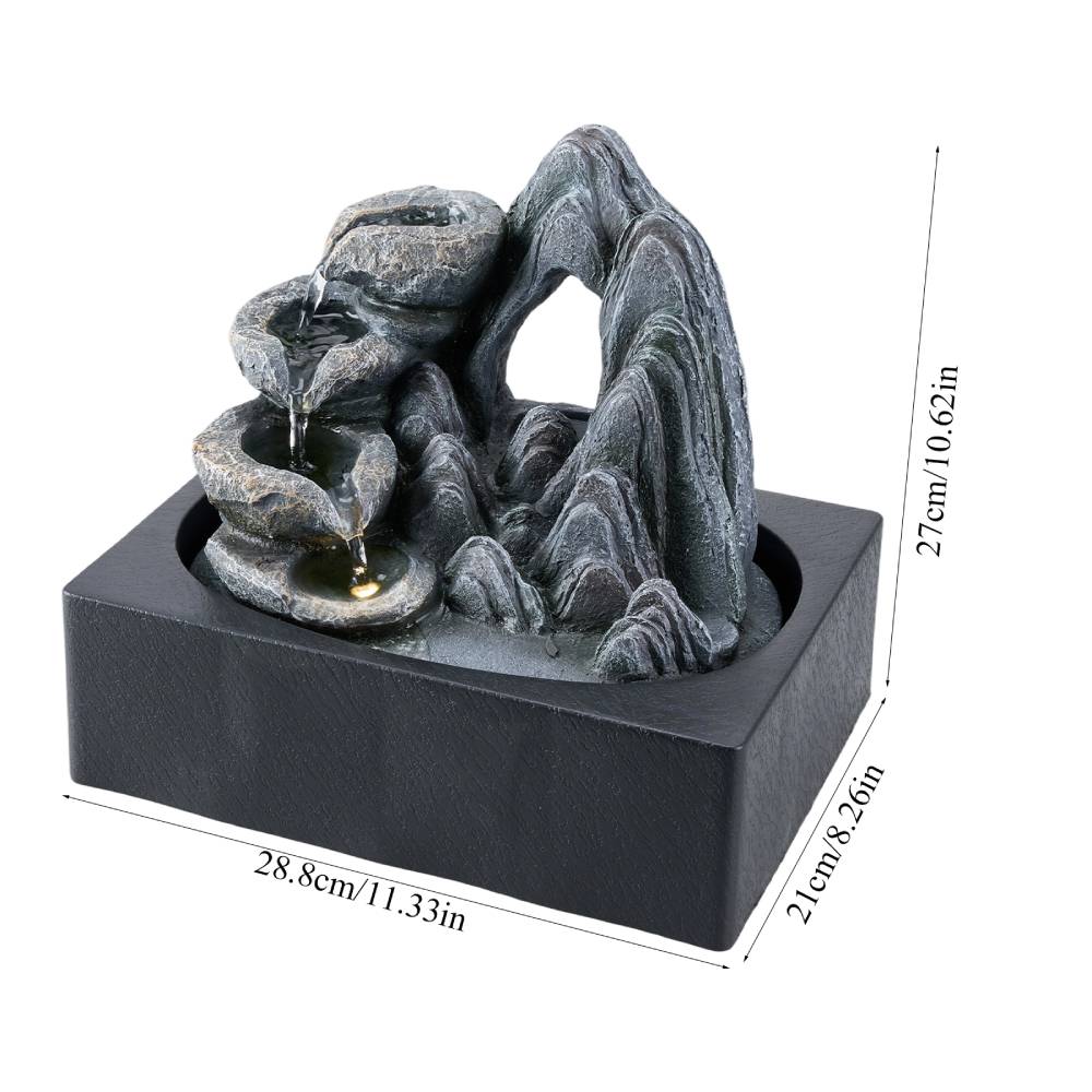Indoor Tabletop Water Fountain With Mountain Rock Design 4-tier Cascading Bowls