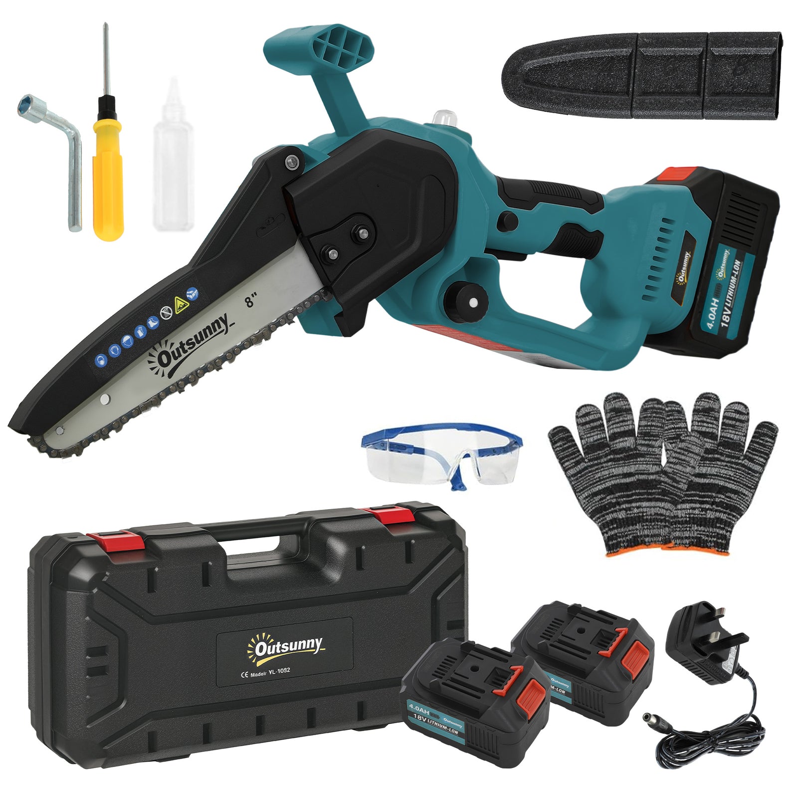 8 Inch Electric Chainsaw With Brushless Motor, 2 Batteries | Blue