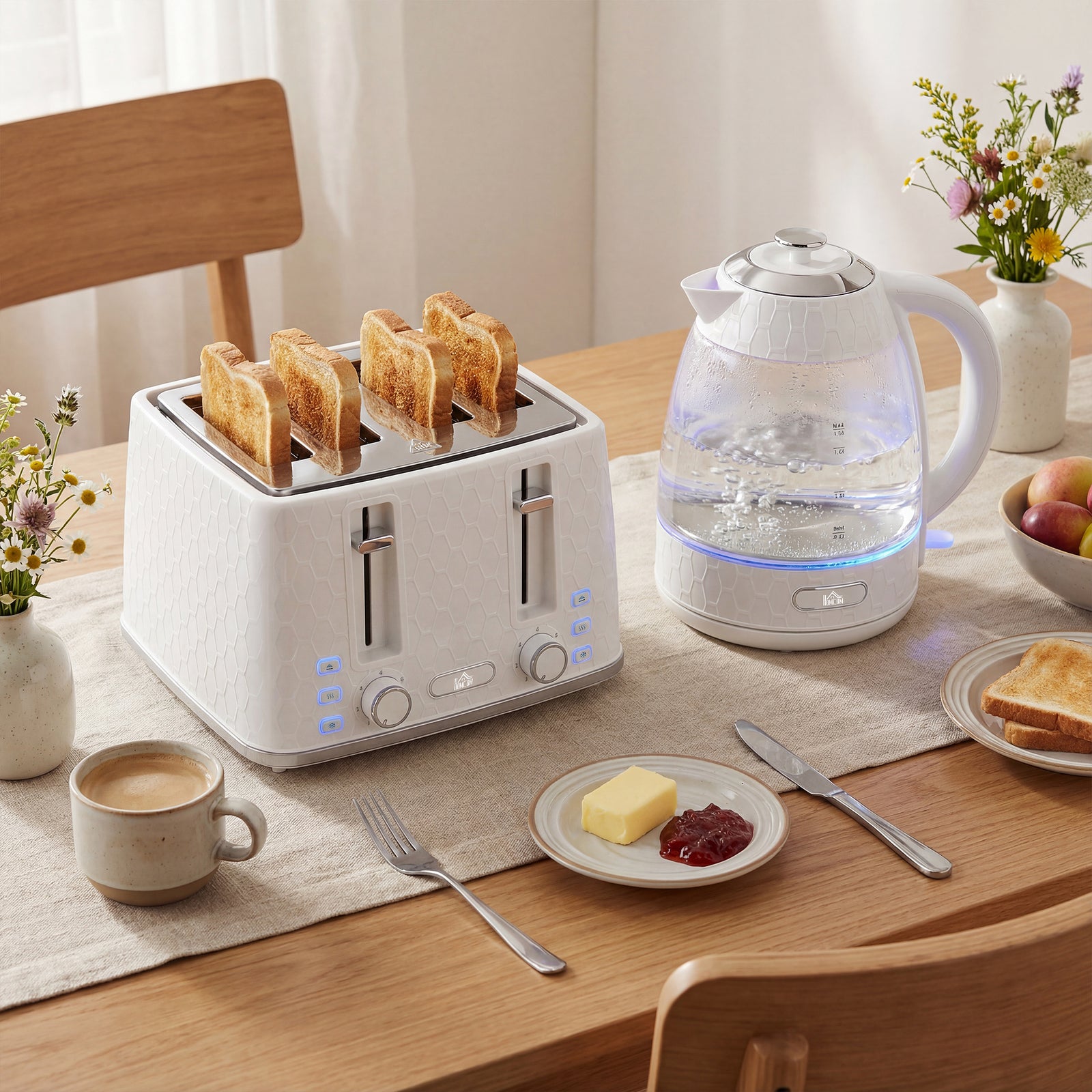 Kettle And Toaster Set With Strix Thermostat, Crumb Tray | Cream