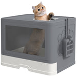 Cat Litter Tray W/ Lid, Front Entry Top Exit - Grey