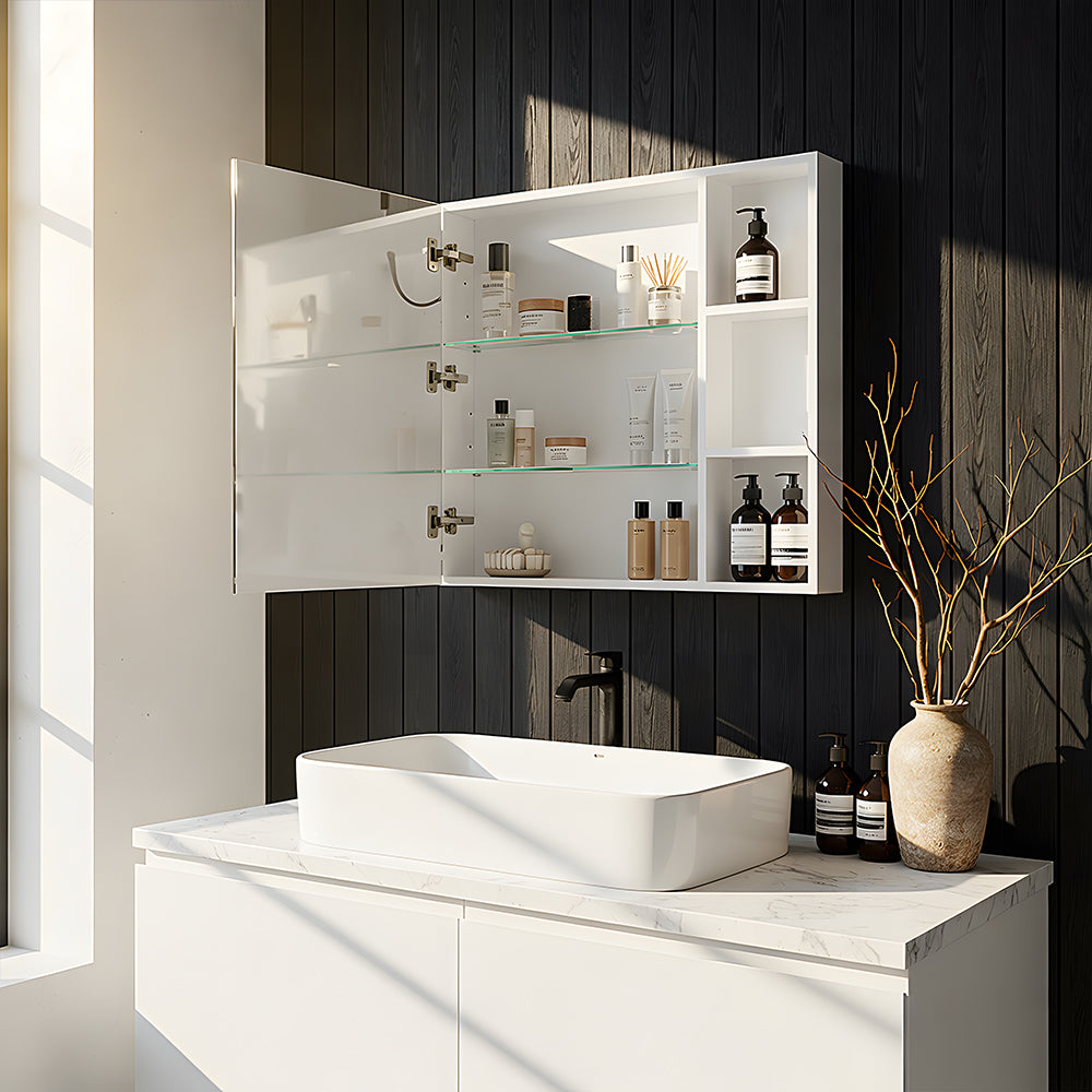 Led Bathroom Mirror Cabinet With Single-sided Mirror,storage, Anti-fog, Touch Control, Adjustable Color Temperature