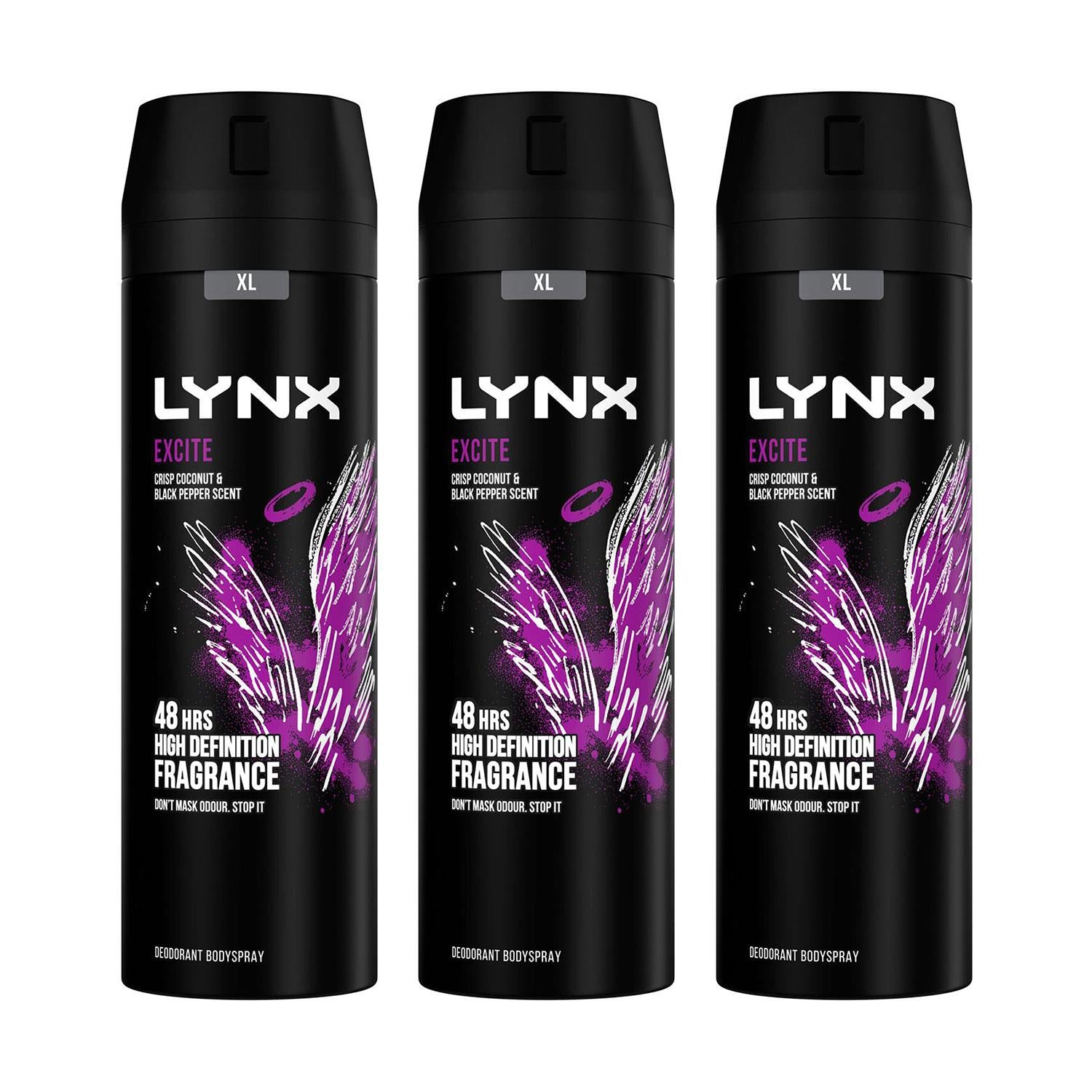 Xl 48-h High Definition Fragrance Excite Body Spray Deodorant 3 Pack, 200ml