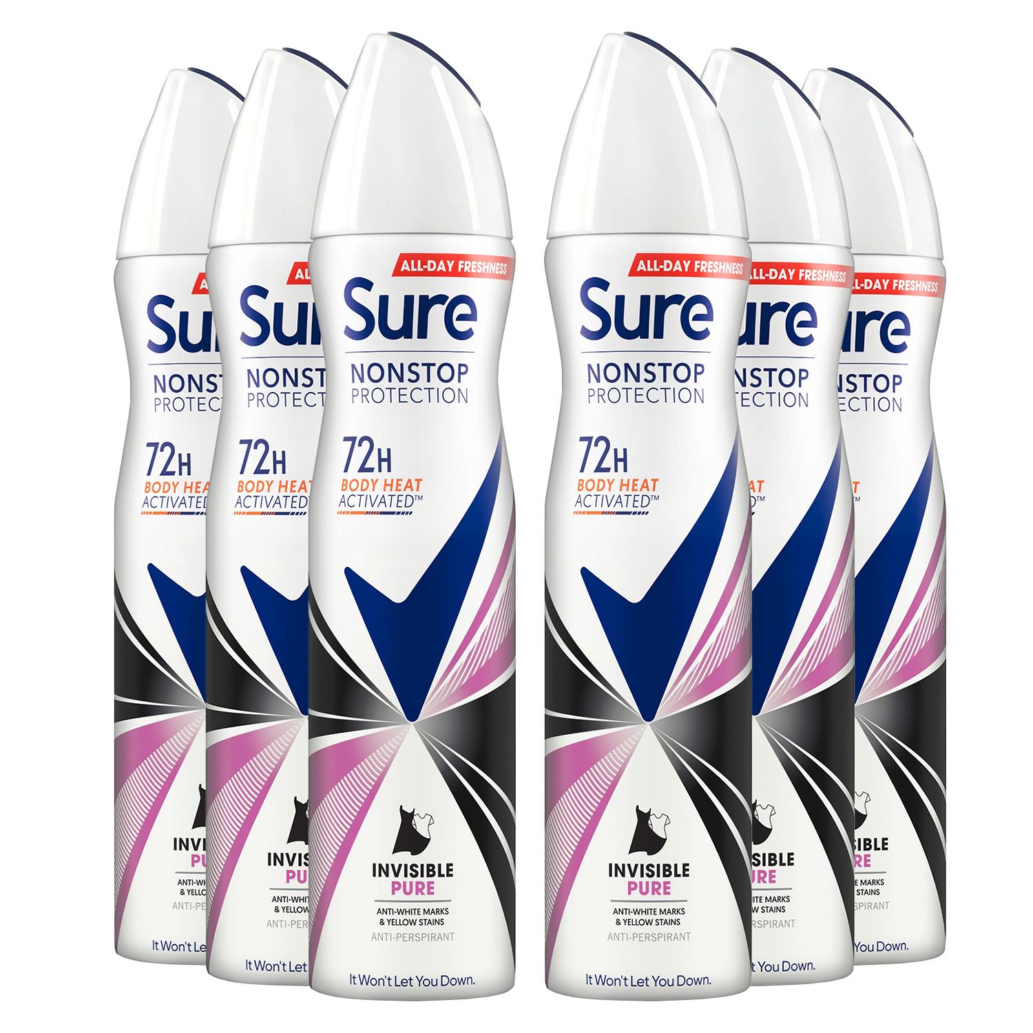 Women Antiperspirant 72h Nonstop Protection Invisible Pure Deodorant, 6pk, 250ml | 6