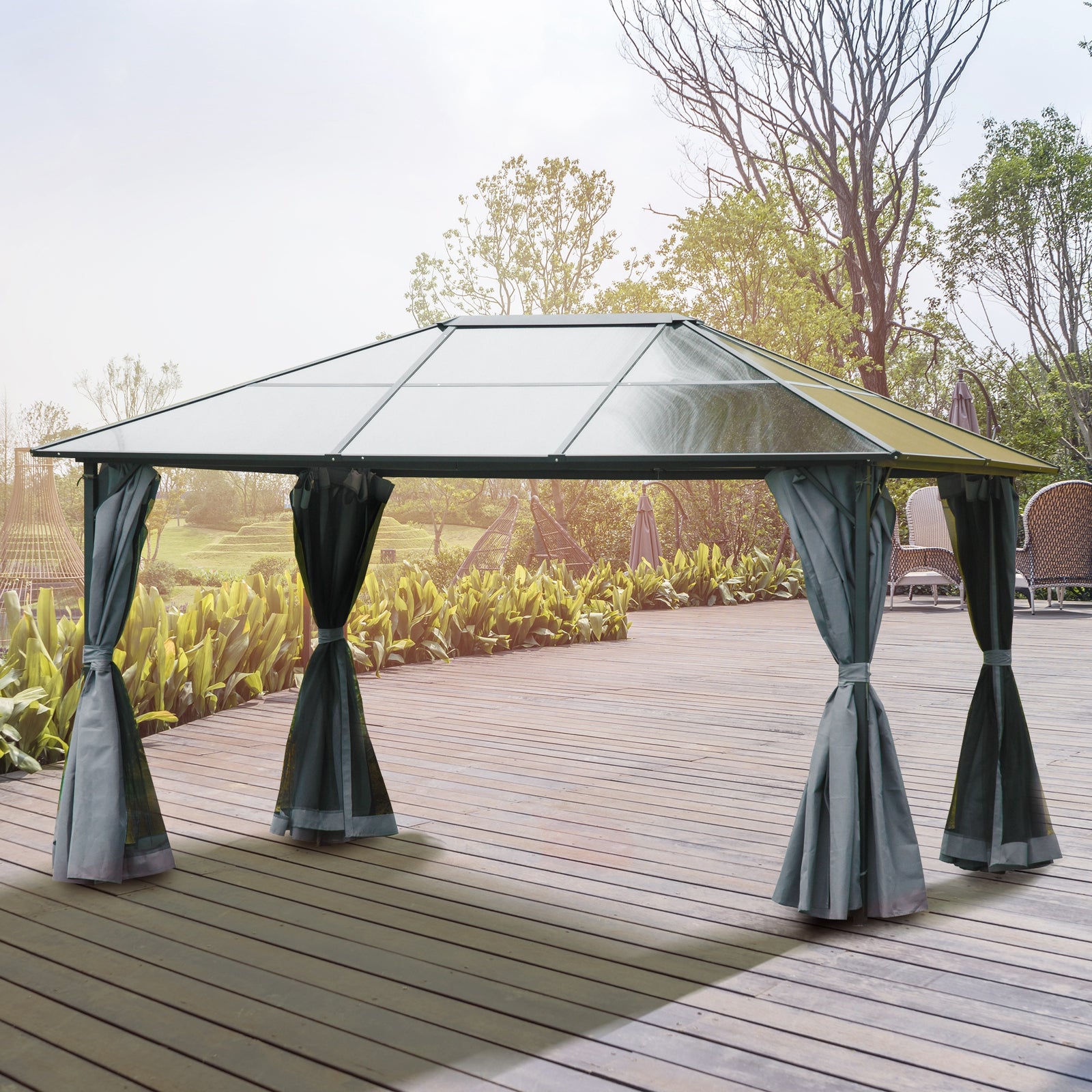 Pc Hardtop Gazebo With Aluminium Frame And Curtains | Medium