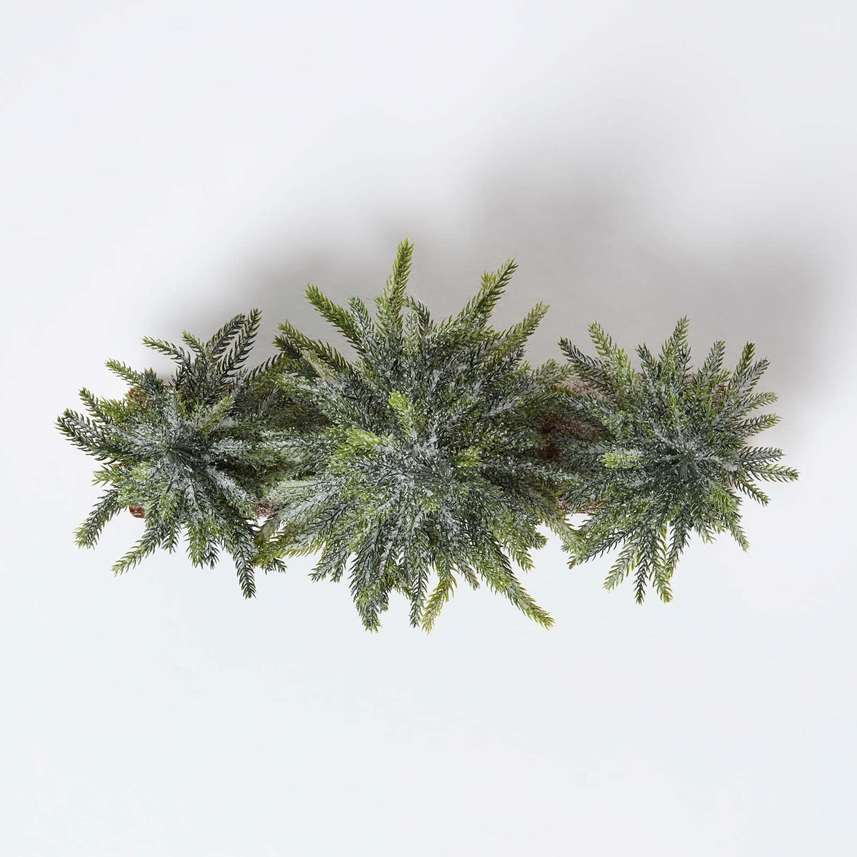 HOMESCAPES Set Of 3 Frosted Xmas Trees On Firwood Log Base, 27 X 27 Cm