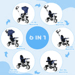 6 In 1 Trike For Toddler 1-5 Years With Parent Handle | Dark Blue