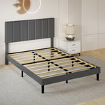 Upholstered Linen Bed Frame With Foam Headboard | Small Double | Dark Grey