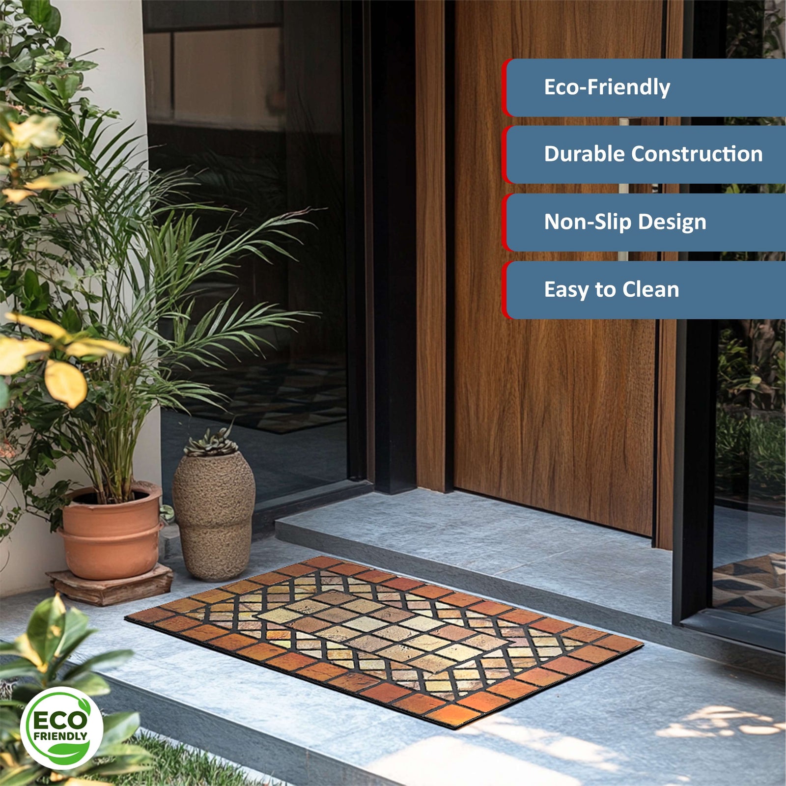 Elegant Tile Effect Doormat - Red Edge | Small | Red