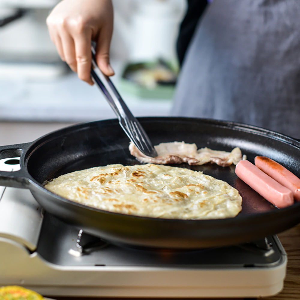 27.5/30/33/35cm Dia Pre-seasoned Round Dual-handle Cast Iron Grill Pan | Extra Large