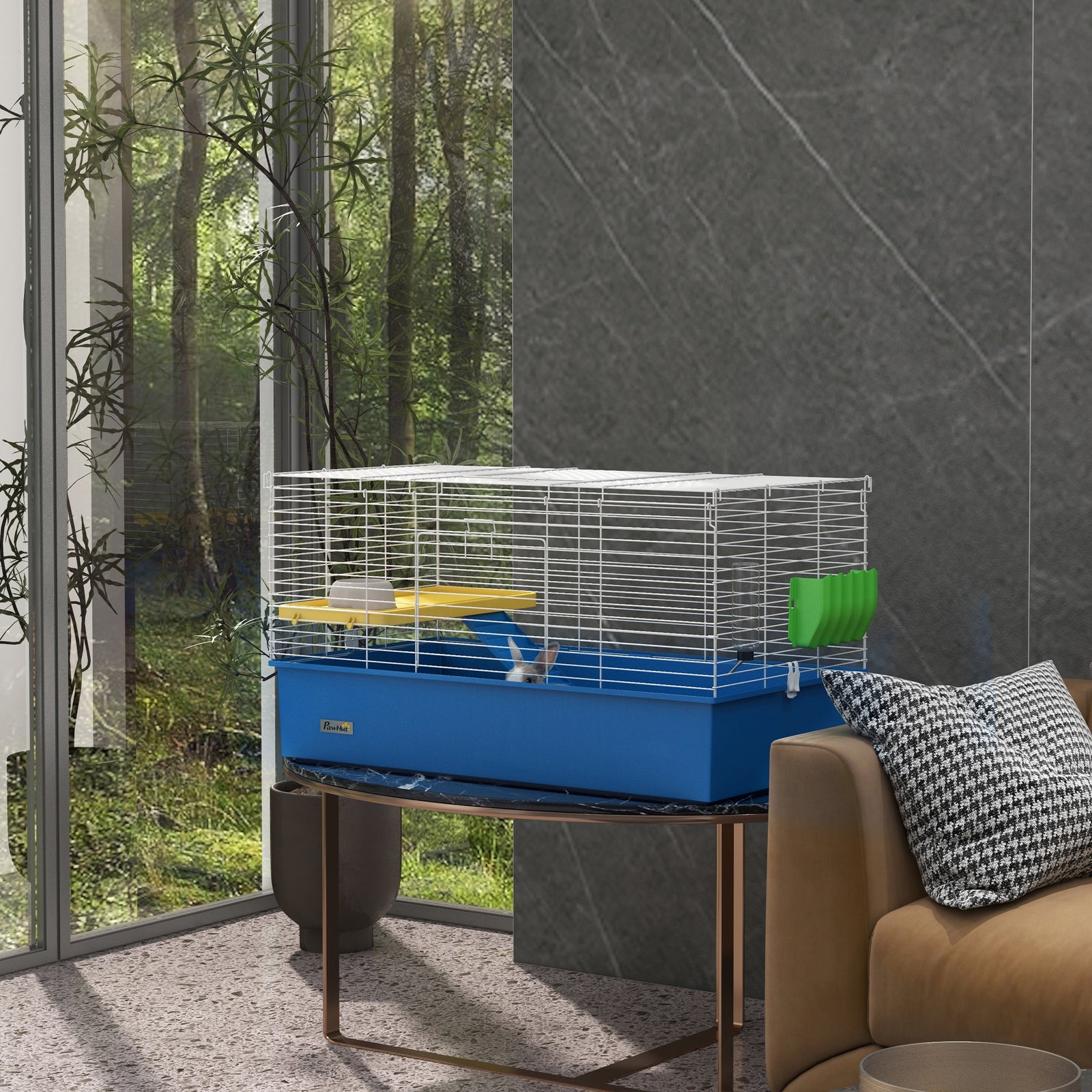 Small Animal Cage, Rabbit Guinea Pig Hutch, Pet Playhouse | Blue