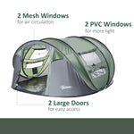4-5 Person Camping Tent Dome Pop-up Tent  With Windows | Dark Green