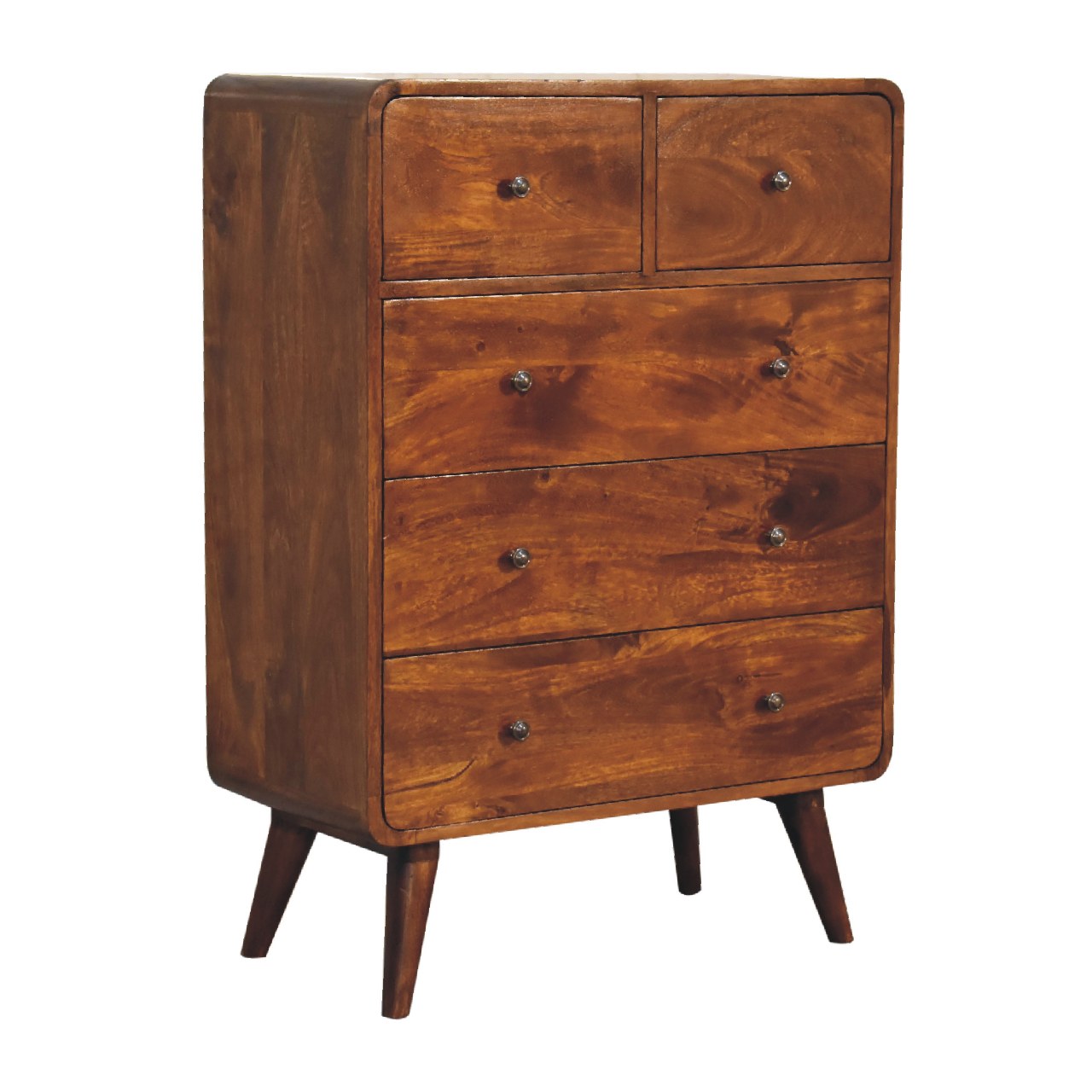 Solid Mango Wood 2 Over 3 Curved Chestnut Chest