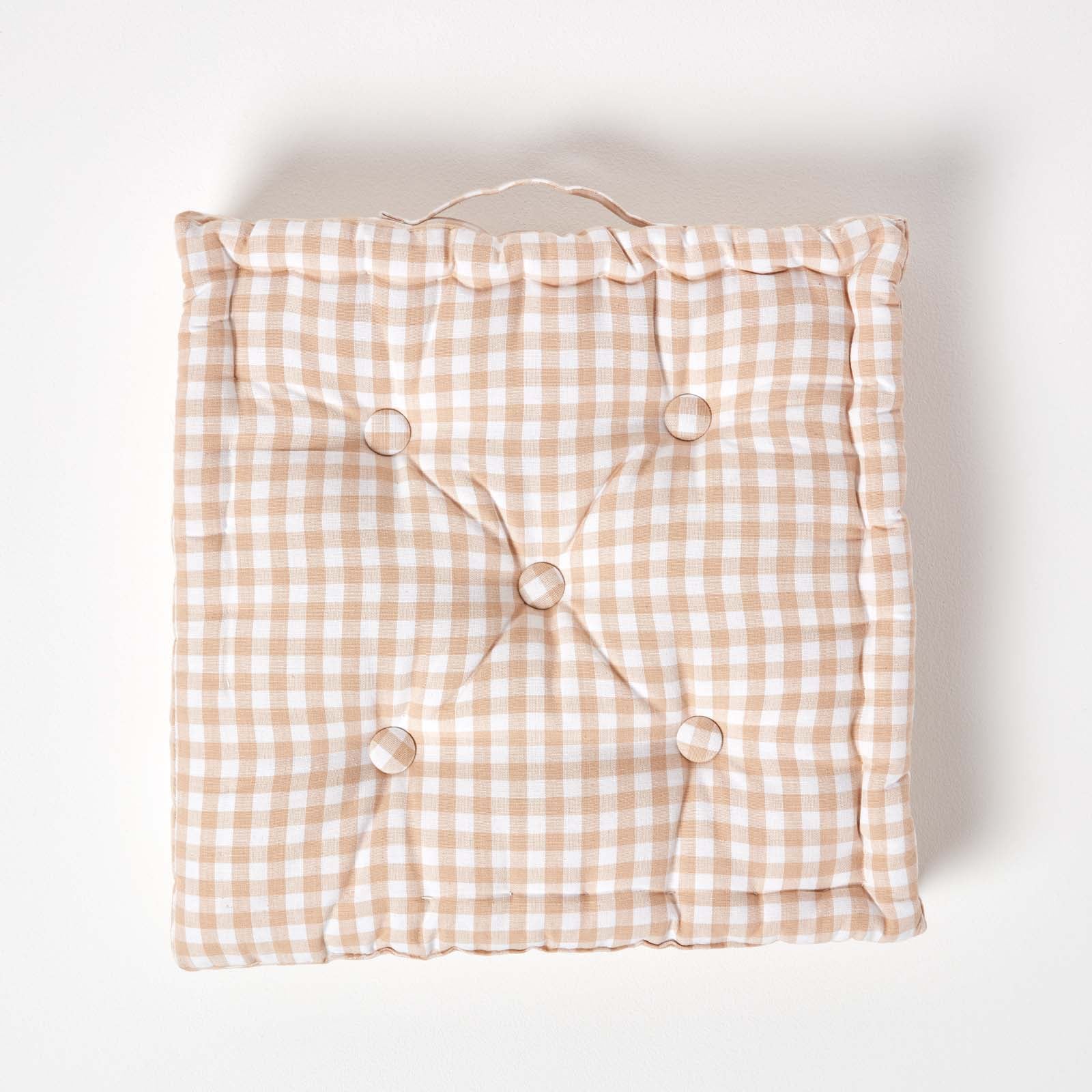 Cotton Gingham Check Floor Cushion | 50cm x 50cm | Beige