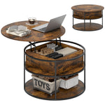 Lift Top Coffee Table, Round Coffee Table With Hidden Storage | Brown