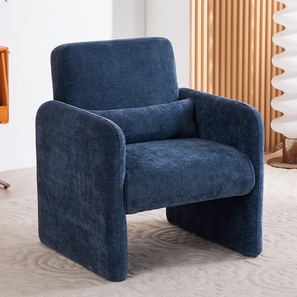 Chenille Modern Accent Chair With Lumbar Pillow | Blue