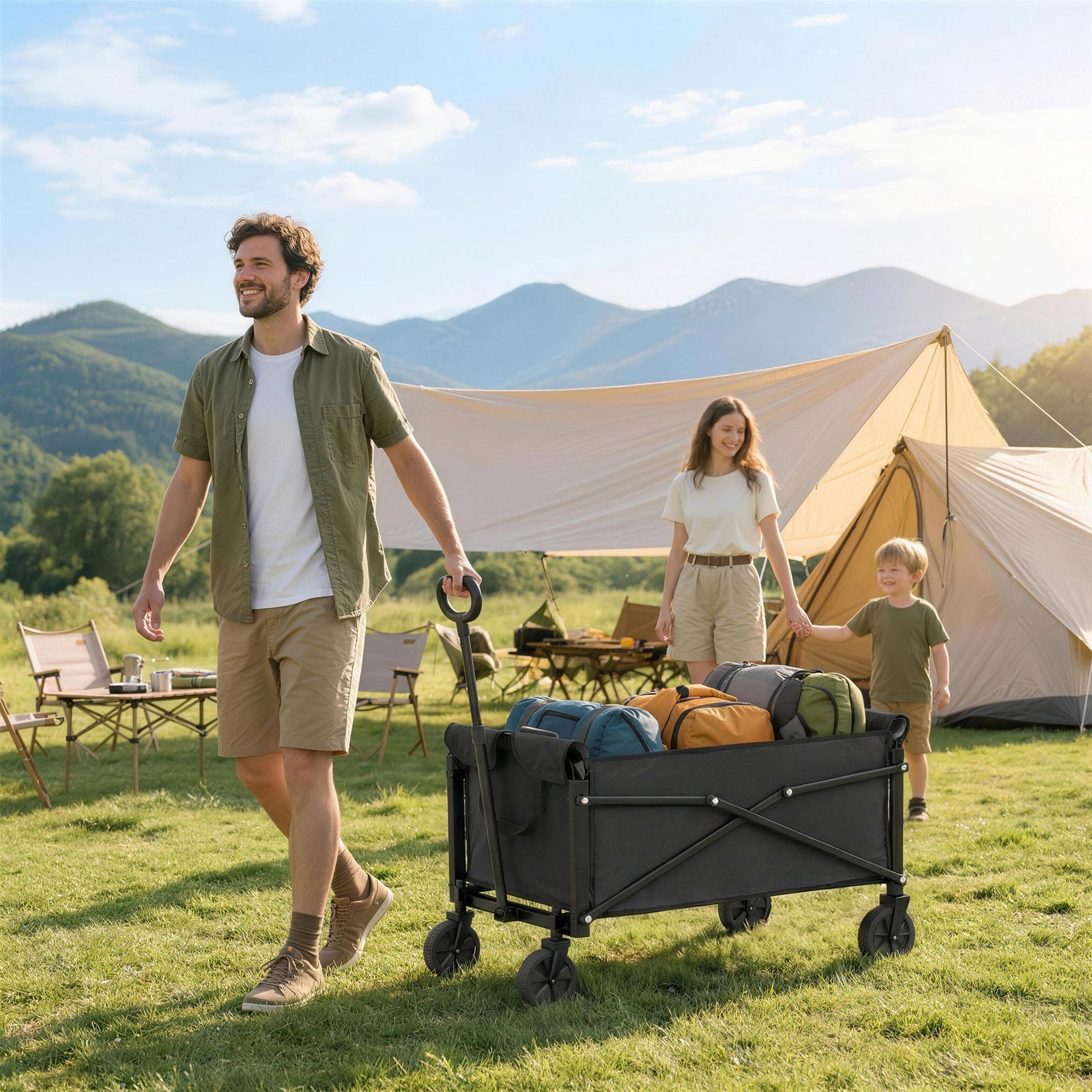 81l Festival Trolley On Wheels, Garden Folding Trolley Cart | Black