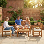 4 Seater Wooden Garden Furniture Set With Loveseat, Chairs, Table | White