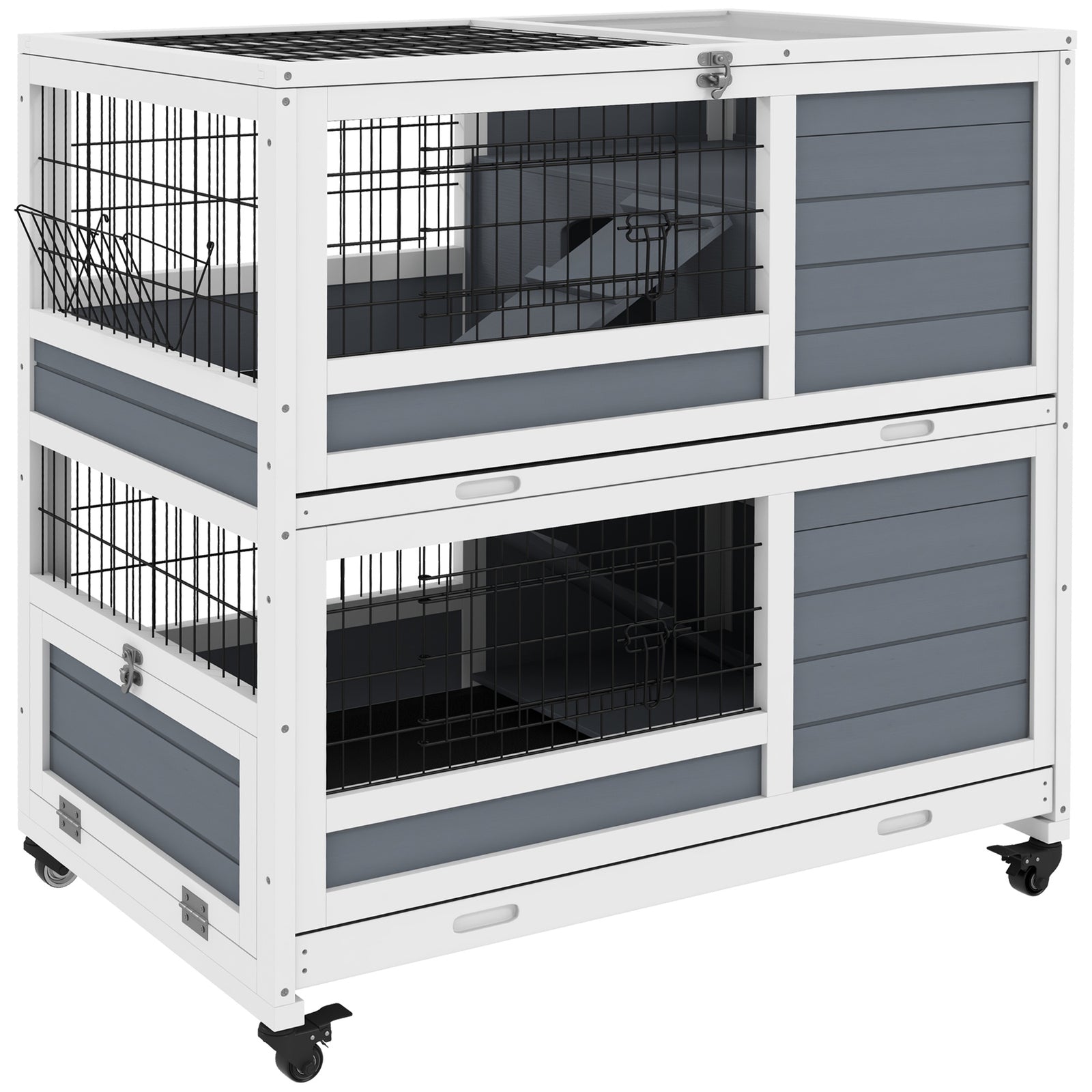 Double Deckers Indoor Rabbit Hutch W/ Feeding Trough, Slide-out Trays