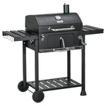Charcoal Grill Trolley, Adjustable Pan, Shelves | Black