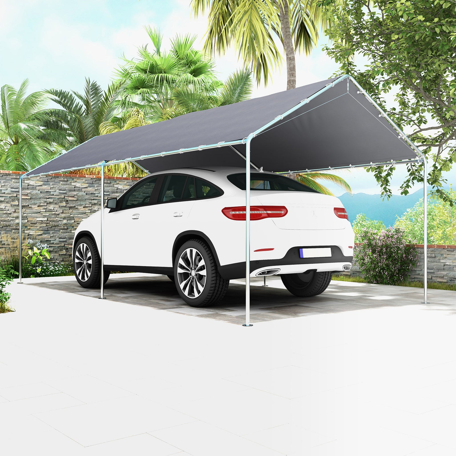 2-rooms Outdoor Carport Galvanized Steel Tent Uv Resistant