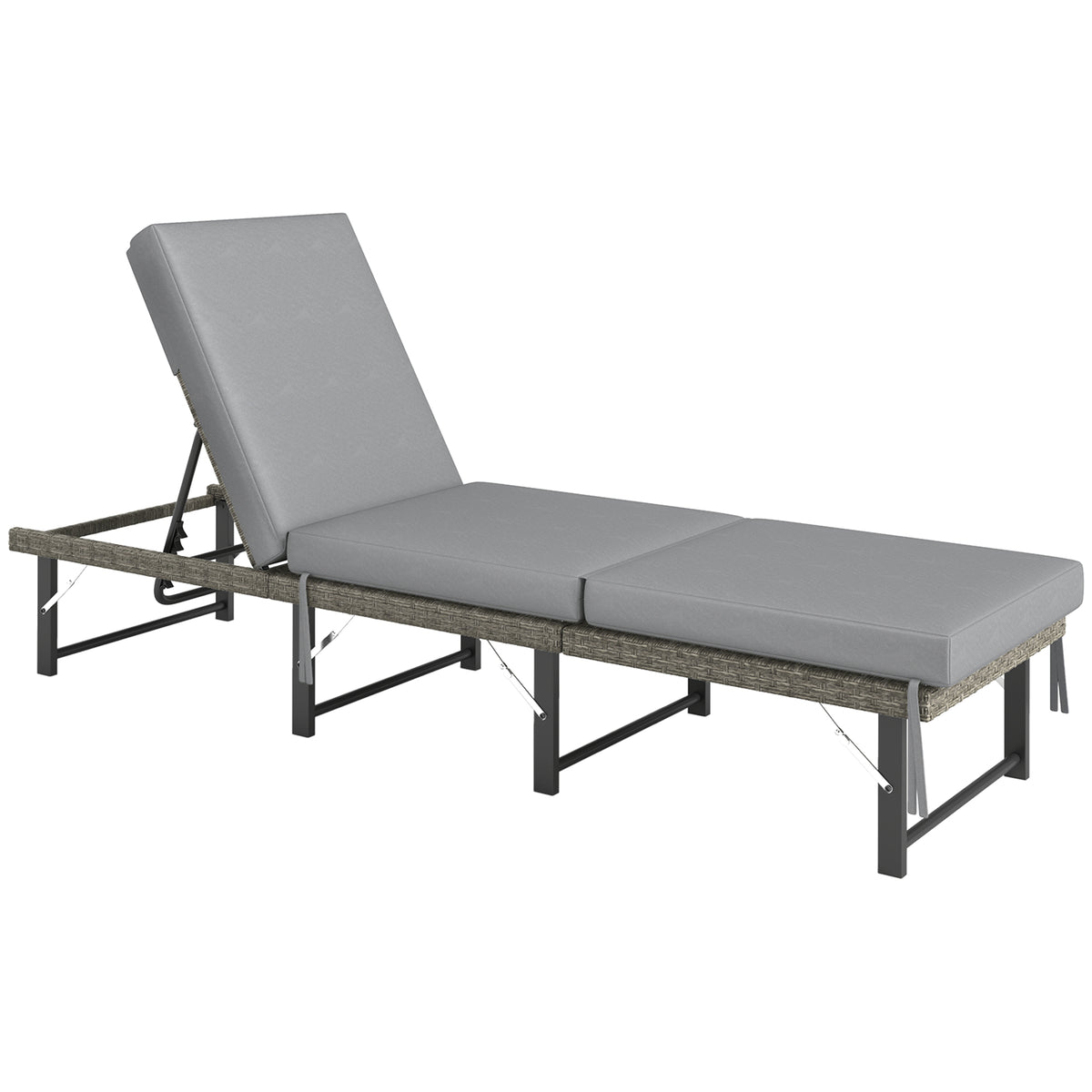 Folding Rattan Sun Lounger With Adjustable Back, Cushion | Grey