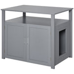 Wood Cat Litter Box Enclosure Furniture W/ Adjustable Interior Wall | Gray