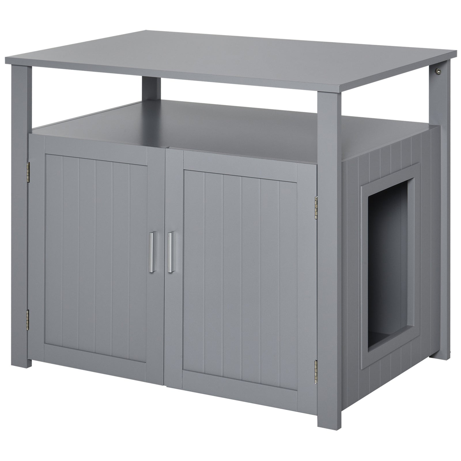 Wood Cat Litter Box Enclosure Furniture W/ Adjustable Interior Wall | Gray