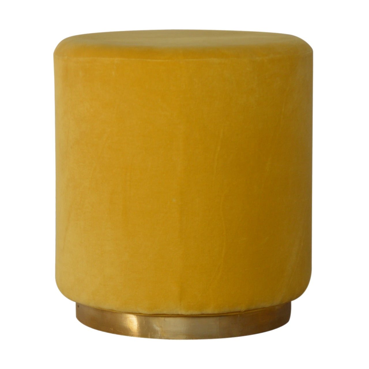 Solid Mango Wood In818 - Mustard Velvet Footstool With Gold Base