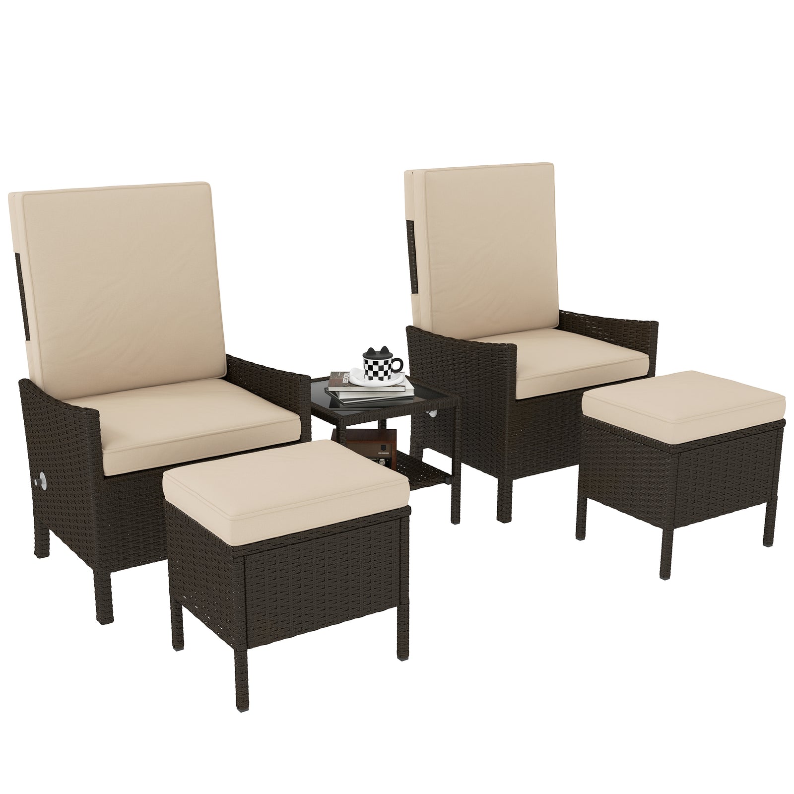 5 Pcs Rattan Garden Furniture Set W/ Cushions | Khaki