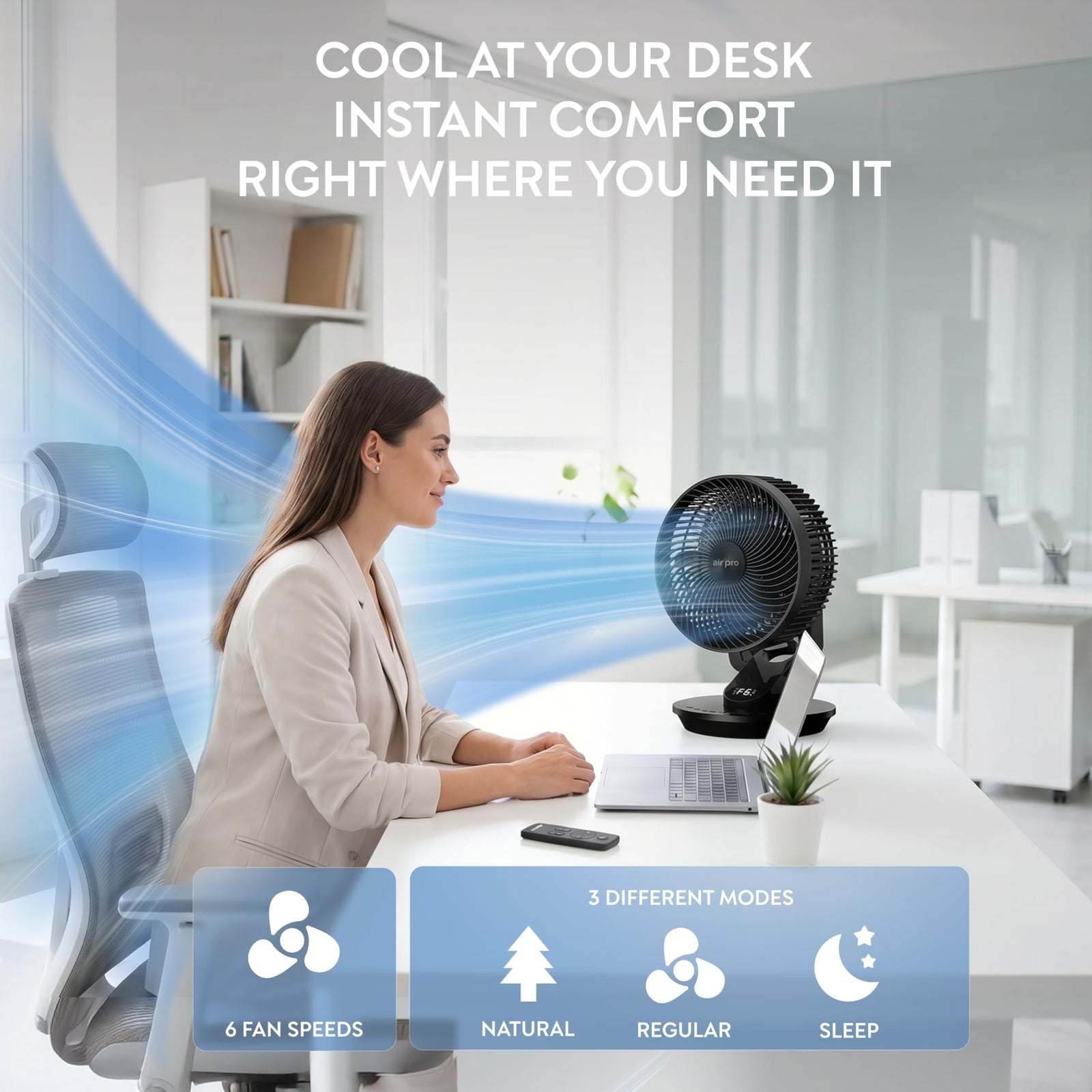 10in Desk Fan Smartvoice & Remote Control With 12h Timer | Black