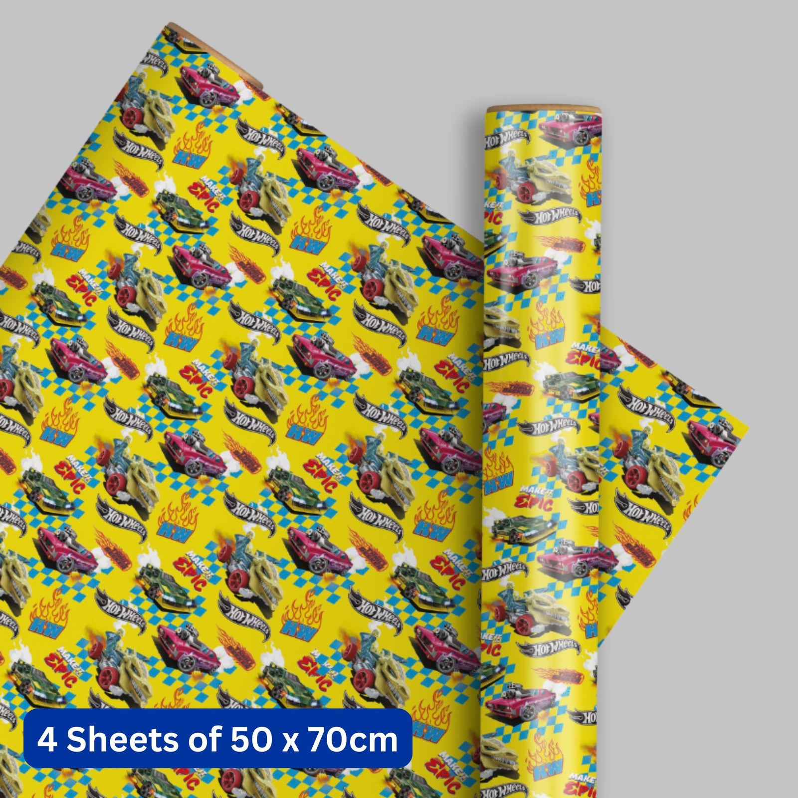 Hot Wheels Gift Wrap, 4 Sheet 4 Tag, Bundle Official Product
