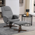 Swivel Recliner Chair And Footstool Fabric Wooden Base | One Size | Gray