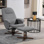 Swivel Recliner Chair And Footstool Fabric Wooden Base | One Size | Gray