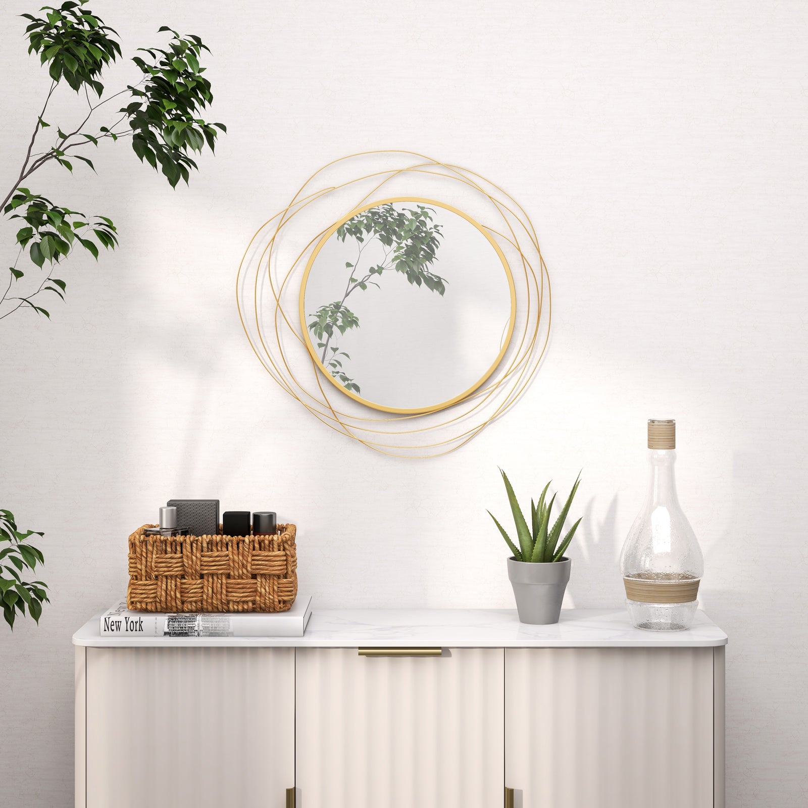 Metal Wall Art 65cm Round Mirror For Living Room | One Size | Gold