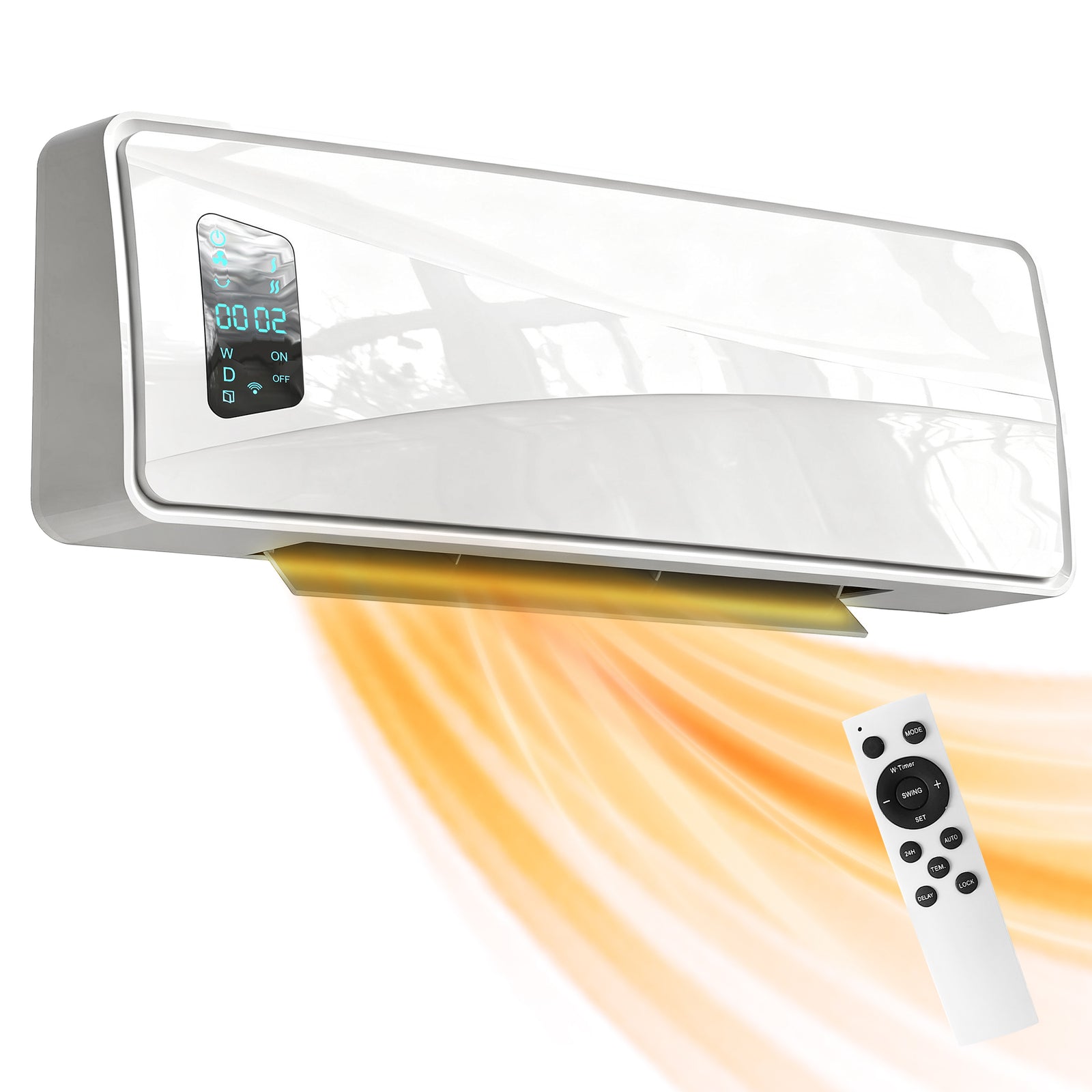 2000w Ceramic Electric Heater With Fan, Wall Heater | White