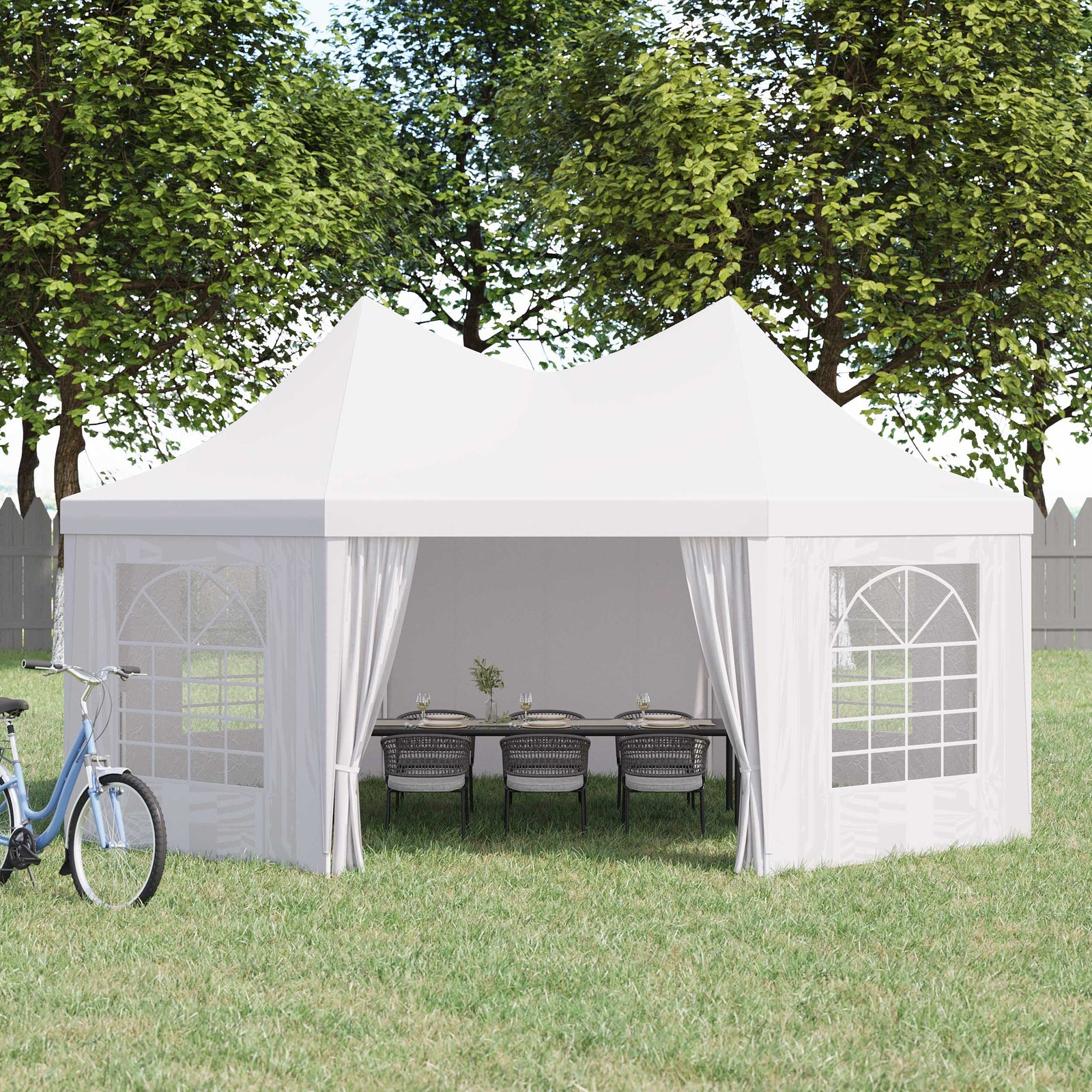 6.8x5m Octagonal Marquee Gazebo, Wedding Party Tent, White