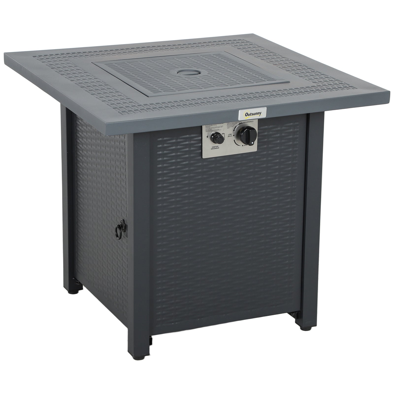 Outdoor Propane Gas Fire Pit Table W/ Lid And Lava Rocks