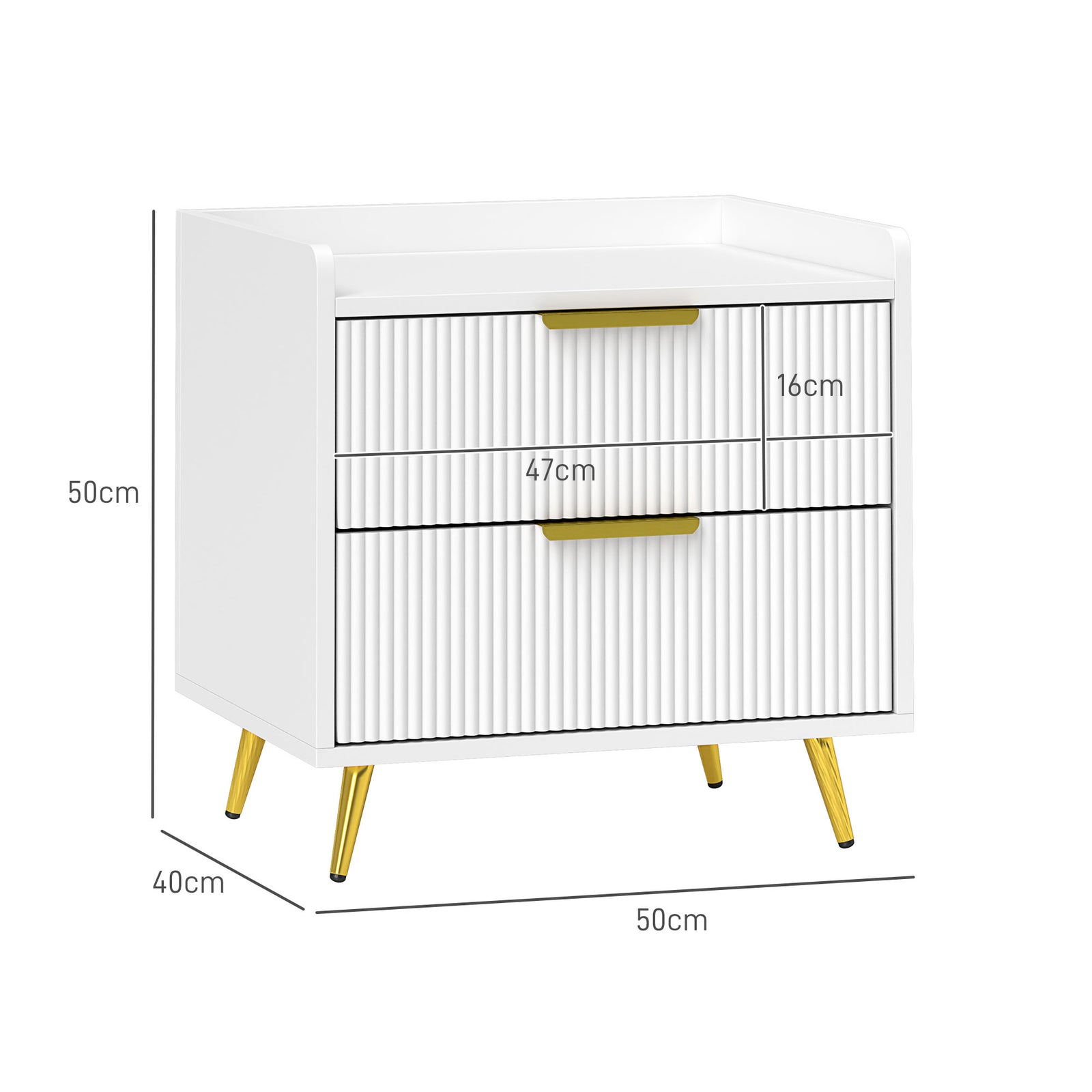 Bedside Table With 2 Drawers For Bedroom, Living Room | One Size | White