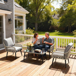 Rattan Garden Furniture Set, Tempered Glass With 3 Chairs | Light Grey