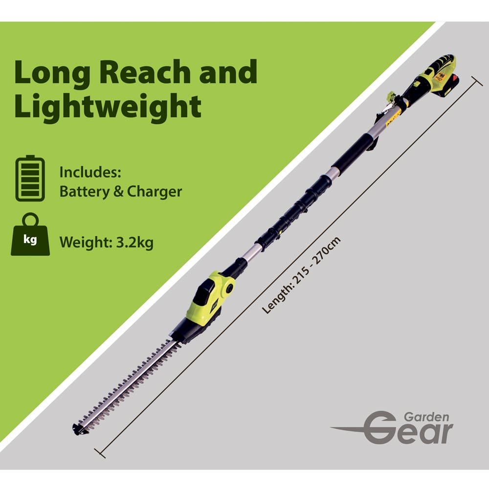 Garden Gear 20v Telescopic Hedge Trimmer + 20v Battery, Charger, Blade Cover And Shoulder Harness