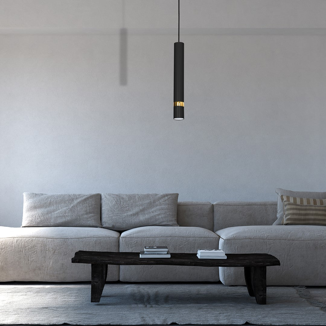 Joker Contemporary Pendant Lamp 1xgu10 Hand Made Cylindrical Style Light | Black & Gold